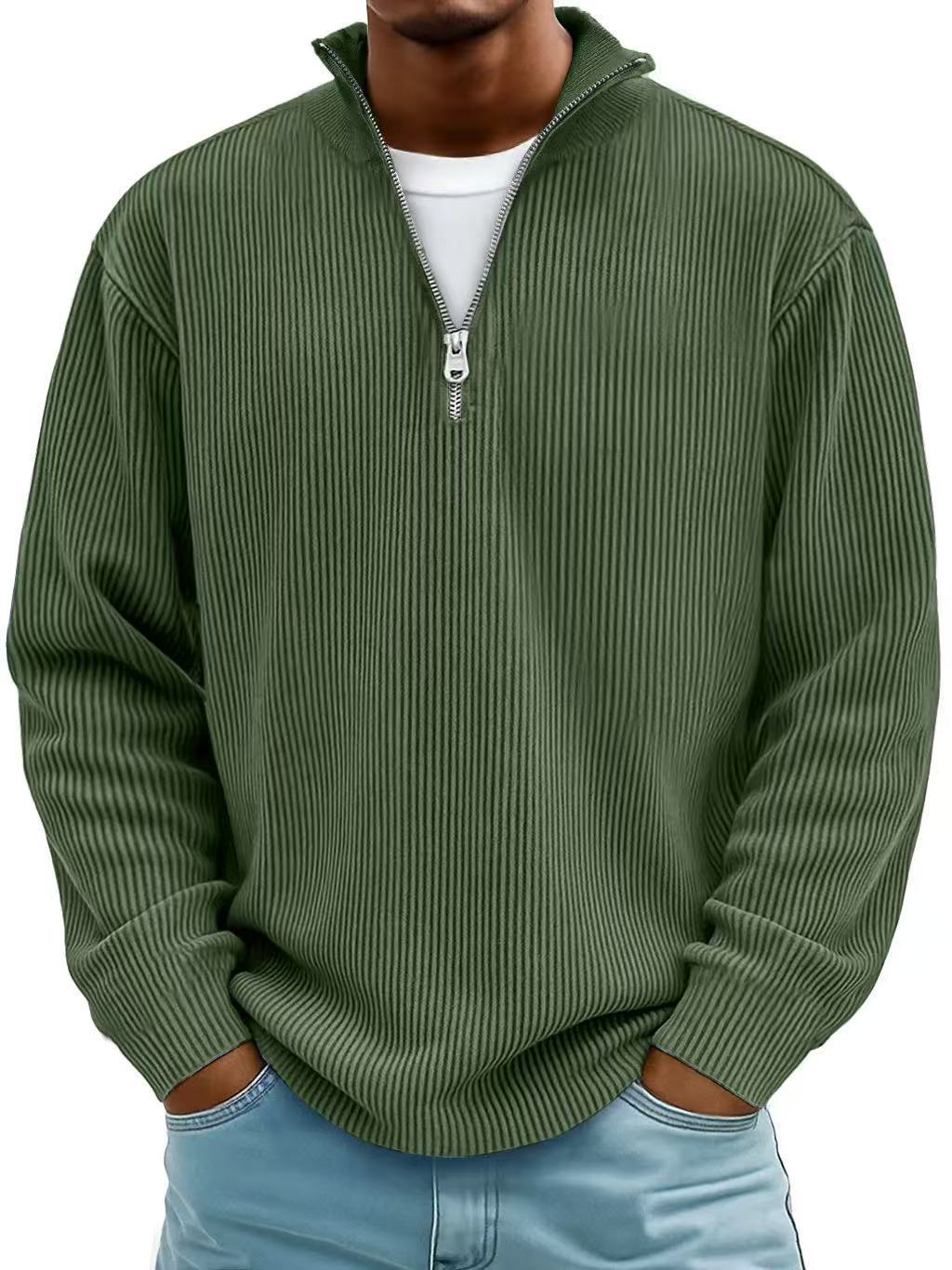 Sudadera de pana con cremallera, cuello alto, estilo polo informal para hombre.