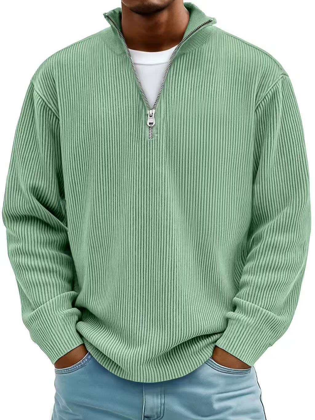 Sudadera de pana con cremallera, cuello alto, estilo polo informal para hombre.